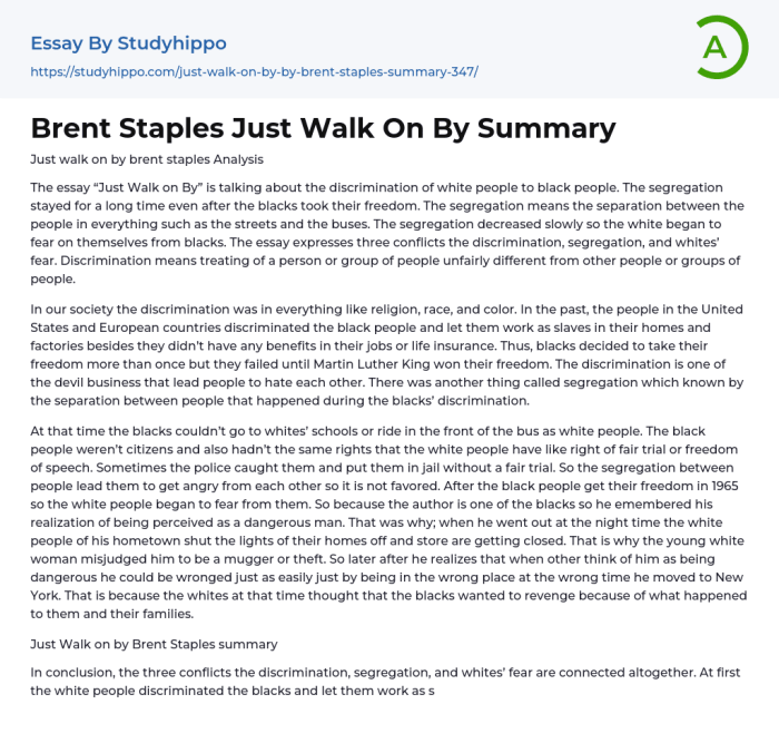 Brent staples just walk on by