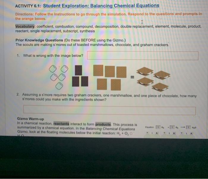 Gizmo chemical equations answer key