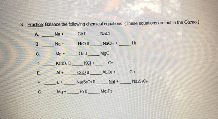 Gizmo chemical equations answer key