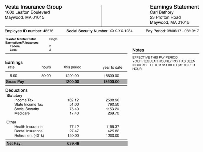 Reading a paycheck stub worksheet