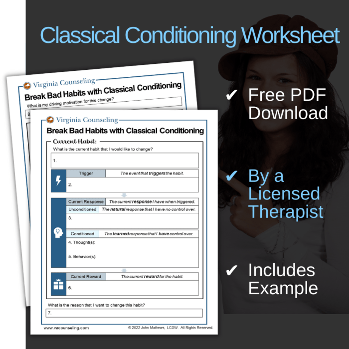 Classical conditioning phobias worksheet answers