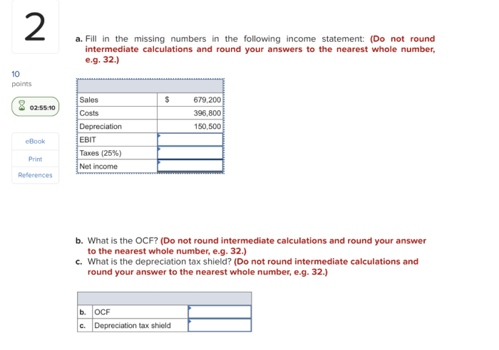 Fill in the missing numbers for the following income statement